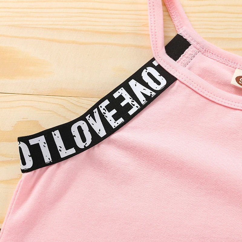 Trendy Summer Children's Sports Clothing Set 2-6Y Patchwork Letter Camisole and Shorts 2Pcs for Girls Kid's Casual Vest Outfit - Astra Wear astrawear.ca