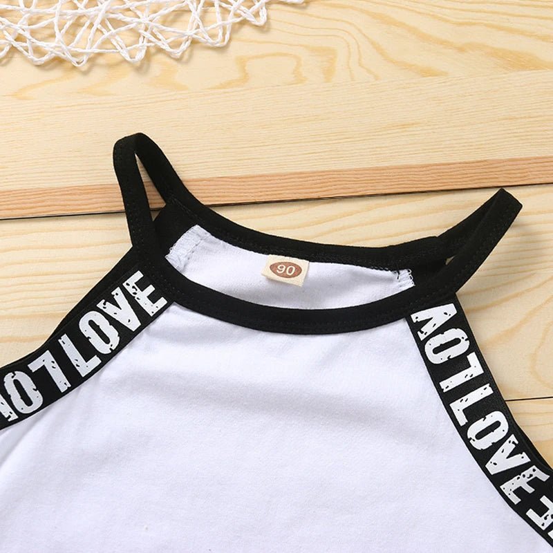 Trendy Summer Children's Sports Clothing Set 2-6Y Patchwork Letter Camisole and Shorts 2Pcs for Girls Kid's Casual Vest Outfit - Astra Wear astrawear.ca