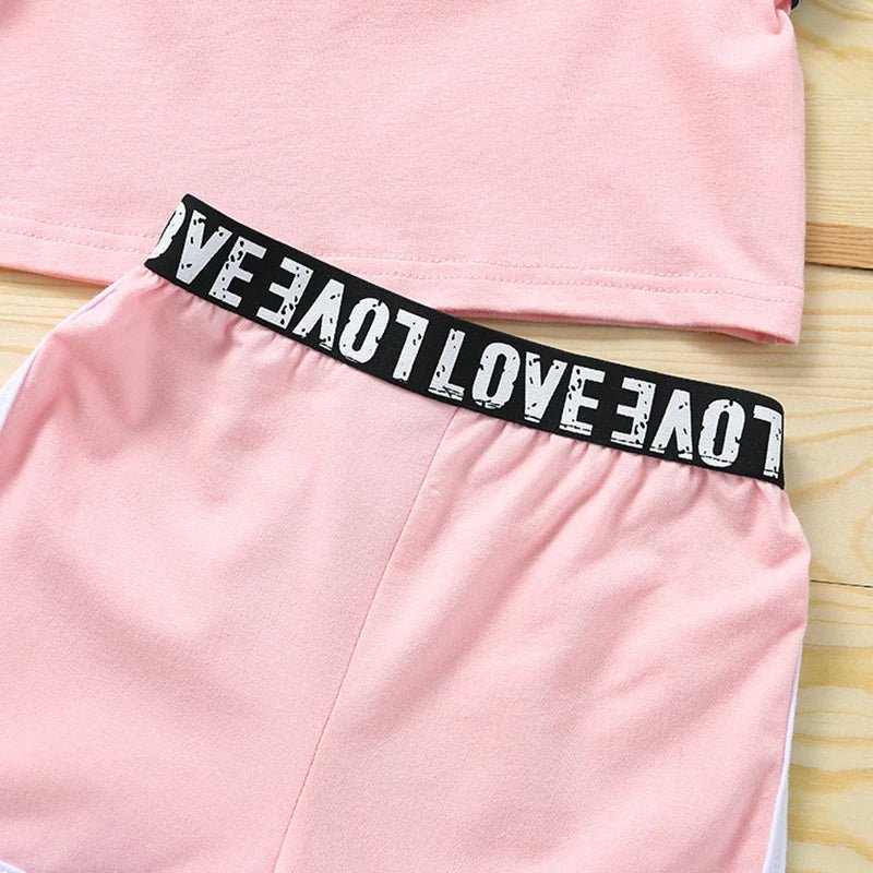 Trendy Summer Children's Sports Clothing Set 2-6Y Patchwork Letter Camisole and Shorts 2Pcs for Girls Kid's Casual Vest Outfit - Astra Wear astrawear.ca