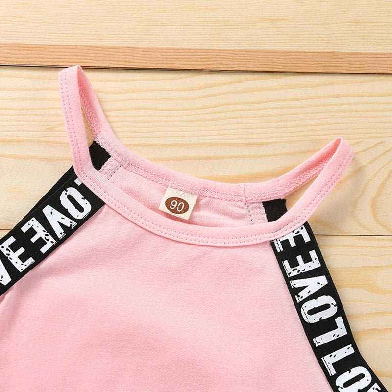 Trendy Summer Children's Sports Clothing Set 2-6Y Patchwork Letter Camisole and Shorts 2Pcs for Girls Kid's Casual Vest Outfit - Astra Wear astrawear.ca