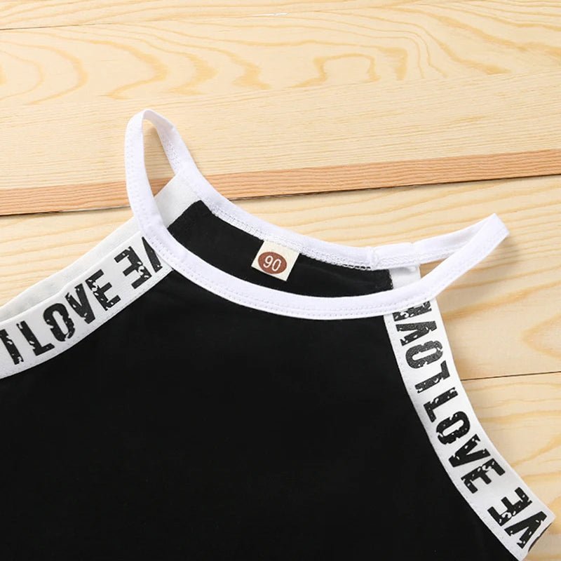 Trendy Summer Children's Sports Clothing Set 2-6Y Patchwork Letter Camisole and Shorts 2Pcs for Girls Kid's Casual Vest Outfit - Astra Wear astrawear.ca