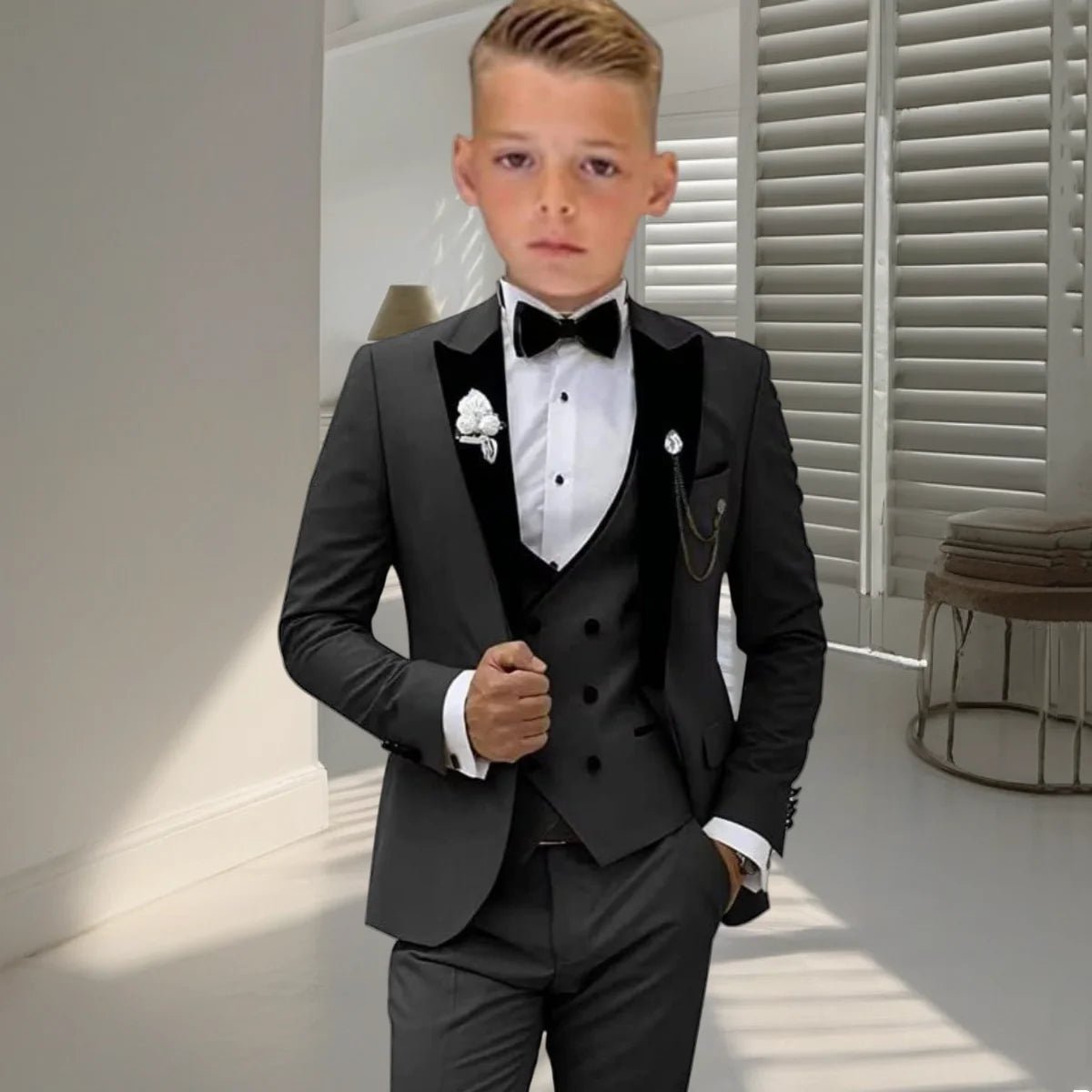 Velvet Collar Suit Set for Kids 3-14 Years, Three-Piece Wedding Suits for Boys, Toddler Suits Tuxedo Homecoming Teens Suits - Astra Wear astrawear.ca