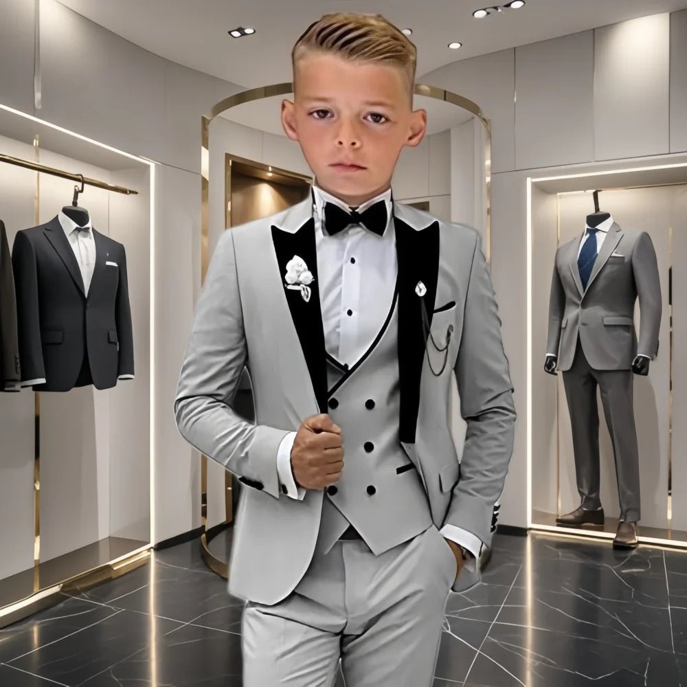 Velvet Collar Suit Set for Kids 3-14 Years, Three-Piece Wedding Suits for Boys, Toddler Suits Tuxedo Homecoming Teens Suits - Astra Wear astrawear.ca