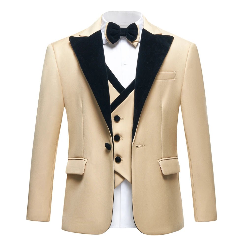 Velvet Collar Suit Set for Kids 3-14 Years, Three-Piece Wedding Suits for Boys, Toddler Suits Tuxedo Homecoming Teens Suits - Astra Wear astrawear.ca