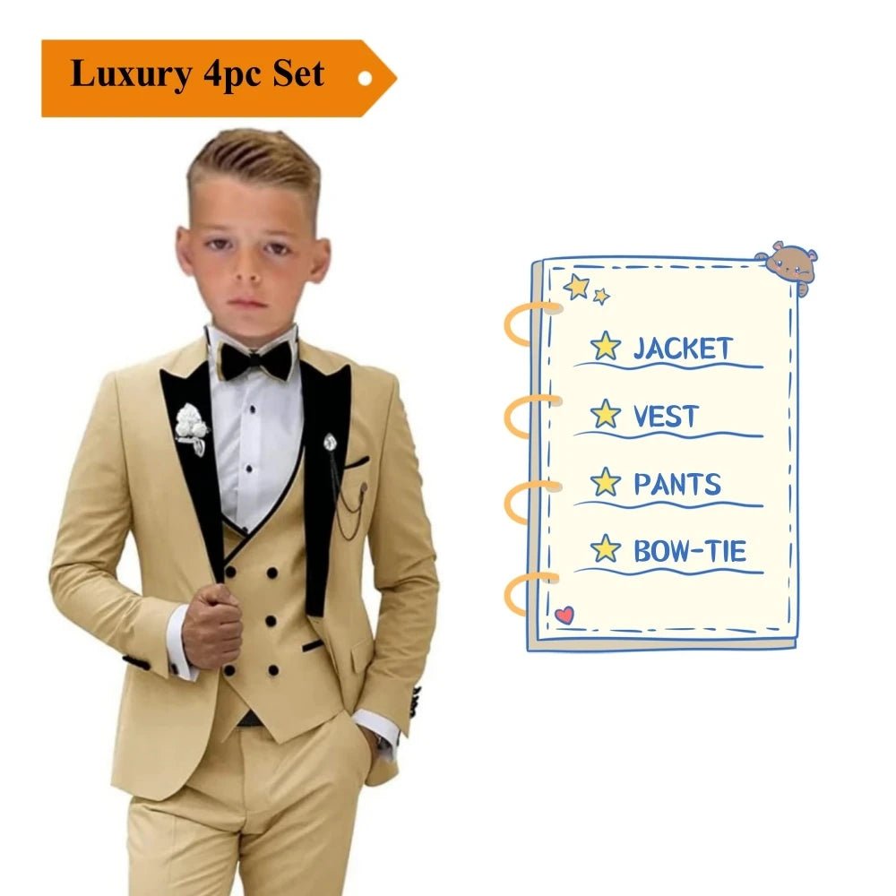 Velvet Collar Suit Set for Kids 3-14 Years, Three-Piece Wedding Suits for Boys, Toddler Suits Tuxedo Homecoming Teens Suits - Astra Wear astrawear.ca