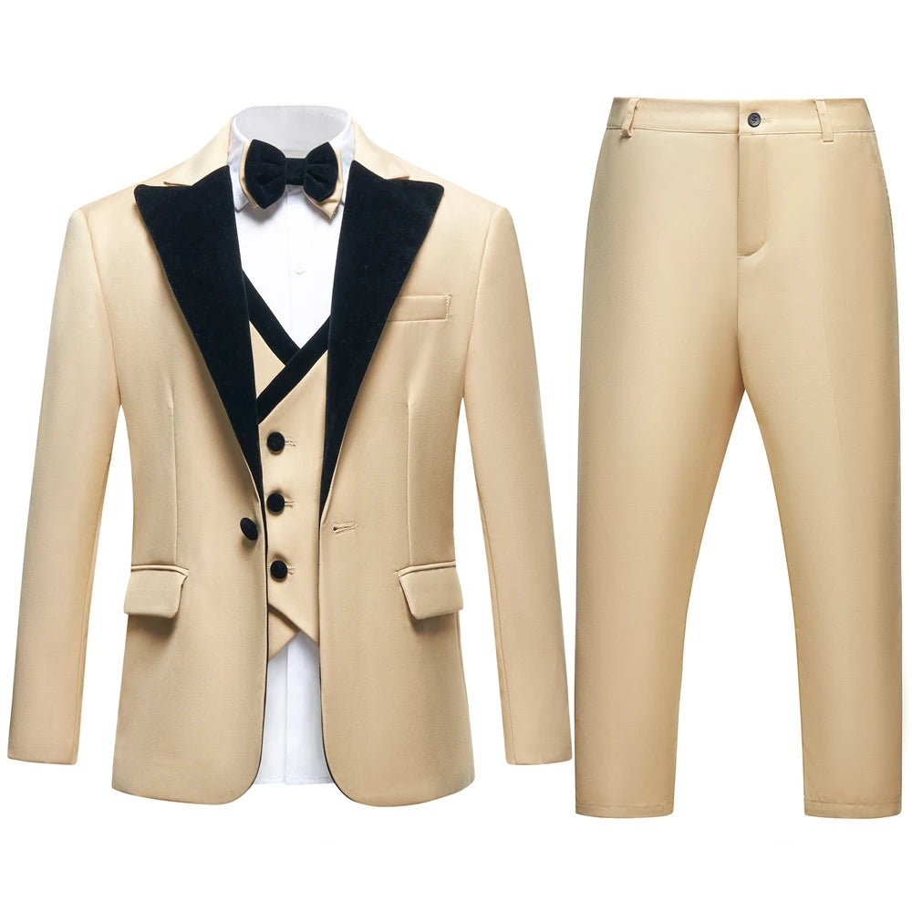 Velvet Collar Suit Set for Kids 3-14 Years, Three-Piece Wedding Suits for Boys, Toddler Suits Tuxedo Homecoming Teens Suits - Astra Wear astrawear.ca