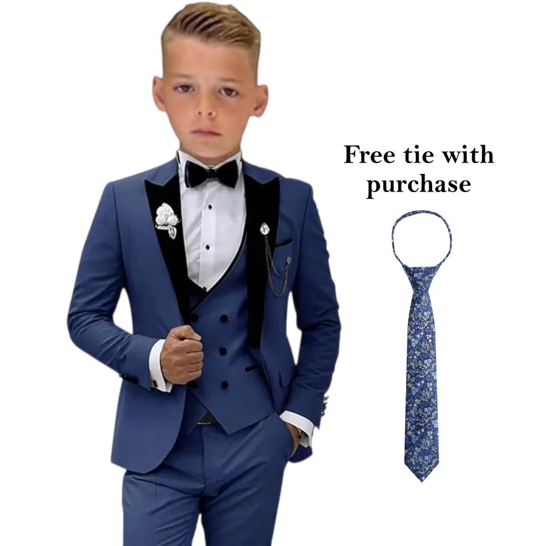 Velvet Collar Suit Set for Kids 3-14 Years, Three-Piece Wedding Suits for Boys, Toddler Suits Tuxedo Homecoming Teens Suits - Astra Wear astrawear.ca