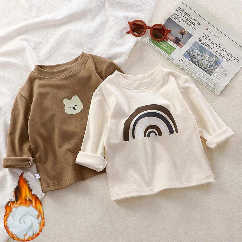 Velvet Lining Children Long Sleeved Base Shirt Boys Girls Kids Loose Top Autumn Winter Warn Clothes Baby O-neck Pullover Blouse - Astra Wear astrawear.ca