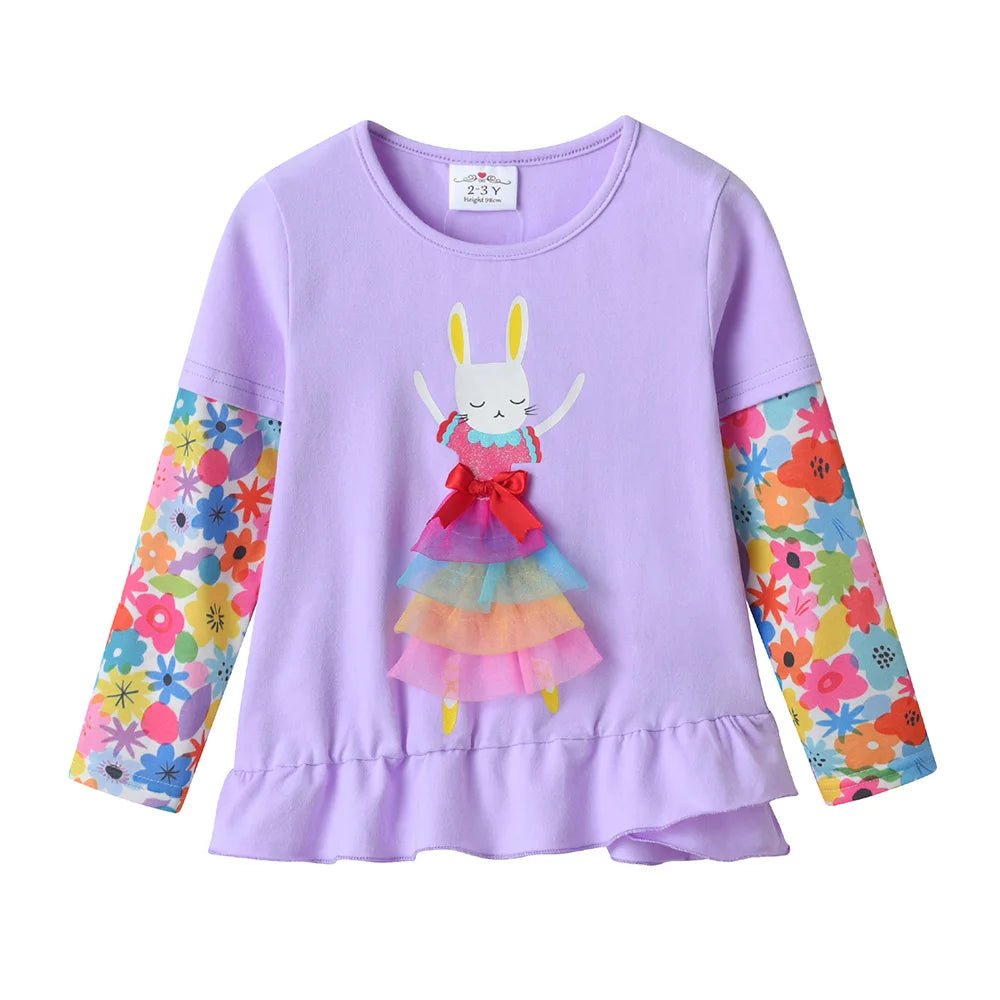 VIKITA Children Clothing Kids Rabbit Floral Print Long Sleeve Cotton Casual Tops Tees and Pants 2 Pcs Suit Kids Clothes Sets - Astra Wear astrawear.ca