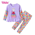 VIKITA Children Clothing Kids Rabbit Floral Print Long Sleeve Cotton Casual Tops Tees and Pants 2 Pcs Suit Kids Clothes Sets - Astra Wear astrawear.ca