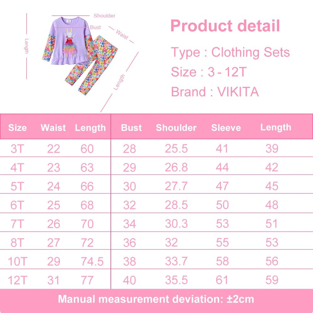 VIKITA Children Clothing Kids Rabbit Floral Print Long Sleeve Cotton Casual Tops Tees and Pants 2 Pcs Suit Kids Clothes Sets - Astra Wear astrawear.ca