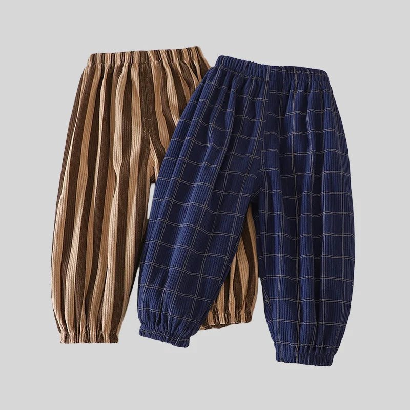 Vintage Checkered Striped 1-7Y Kids Pants Autumn Corduroy Textured Toddler Cropped Trousers - Astra Wear astrawear.ca