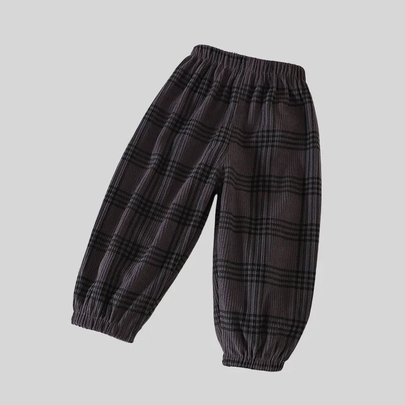 Vintage Checkered Striped 1-7Y Kids Pants Autumn Corduroy Textured Toddler Cropped Trousers - Astra Wear astrawear.ca