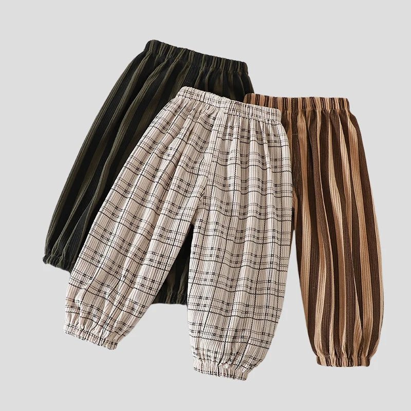 Vintage Checkered Striped 1-7Y Kids Pants Autumn Corduroy Textured Toddler Cropped Trousers - Astra Wear astrawear.ca