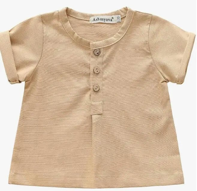 Vintage Linen Cotton Boys Shirt Toddler Summer Casual Clothing Sets Solid Short Sleeve T-Shirt Tops+Shorts Outfits For 0-3T Kids - Astra Wear astrawear.ca