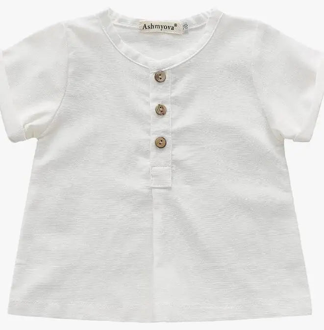 Vintage Linen Cotton Boys Shirt Toddler Summer Casual Clothing Sets Solid Short Sleeve T-Shirt Tops+Shorts Outfits For 0-3T Kids - Astra Wear astrawear.ca
