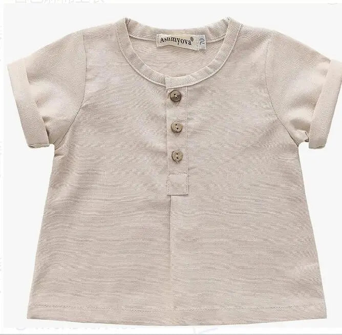Vintage Linen Cotton Boys Shirt Toddler Summer Casual Clothing Sets Solid Short Sleeve T-Shirt Tops+Shorts Outfits For 0-3T Kids - Astra Wear astrawear.ca