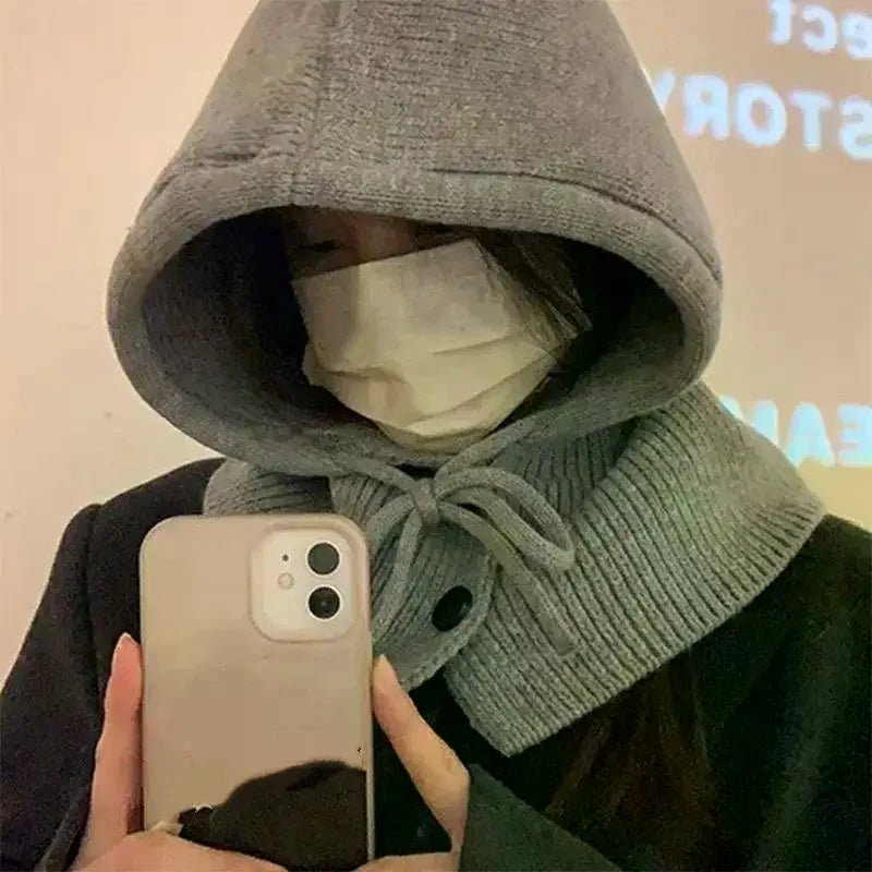 Winter Balaclava Hat Warm Knitted Women's Hood Hat Solid Color Neck - Astra Wear astrawear.ca