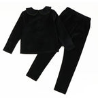 Winter clothes for baby and children baby girl winter 2pcs sets children's pants kids clothes girl black velour with green neck - Astra Wear astrawear.ca