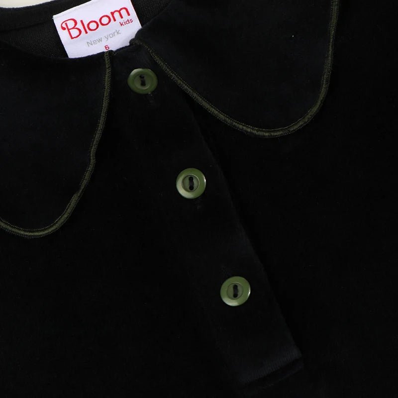 Winter clothes for baby and children baby girl winter 2pcs sets children's pants kids clothes girl black velour with green neck - Astra Wear astrawear.ca