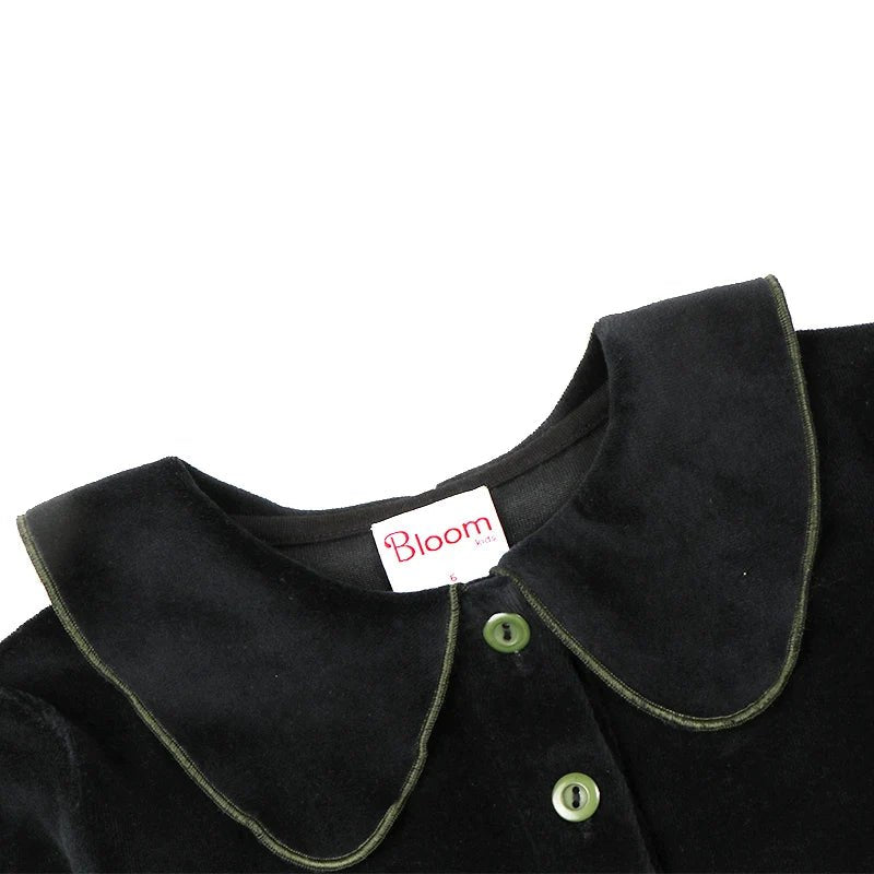 Winter clothes for baby and children baby girl winter 2pcs sets children's pants kids clothes girl black velour with green neck - Astra Wear astrawear.ca