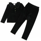 Winter clothes for baby and children baby girl winter 2pcs sets children's pants kids clothes girl black velour with green neck - Astra Wear astrawear.ca