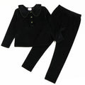 Winter clothes for baby and children baby girl winter 2pcs sets children's pants kids clothes girl black velour with green neck - Astra Wear astrawear.ca