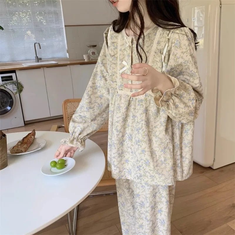 Women Plus Size Pajamas Garden Style Student Homewear Two-Piece Korean Version of the Bow Can Be Worn Outside Long-Sleeved women - Astra Wear astrawear.ca