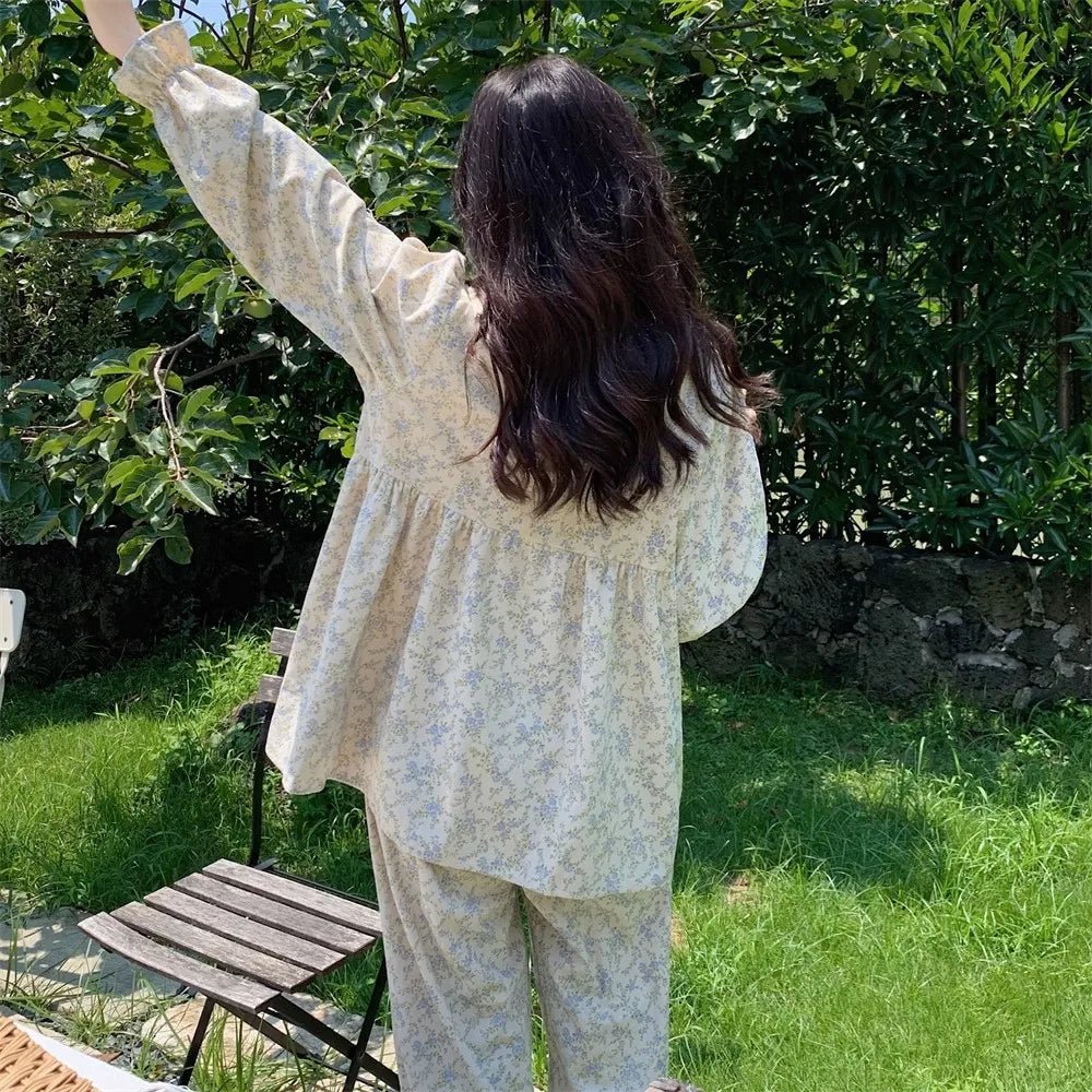Women Plus Size Pajamas Garden Style Student Homewear Two-Piece Korean Version of the Bow Can Be Worn Outside Long-Sleeved women - Astra Wear astrawear.ca